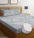 NEW LEAF Cotton Feel Glace Cotton Elastic Fitted Printed King Size Double Bed Bedsheet with 2 Pillow Cover(78"x72"+10", Multicolor)
