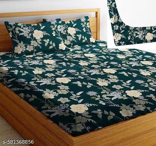 All Around Fitted (Elastic) Cotton Double Bedsheet With 2 Pillow Covers