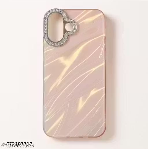 Glossy Marble Design Back Cover for iPhone 17 | Luxury Shiny Wave Pattern Case with Camera Protection | Slim Fit Stylish Mobile Cover (Pink)