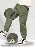 Kid Boys Cotton Cargo Joggers Pant with Mutiple Pockets and Elastic Waistband Closure | Cargo Pants for Boys