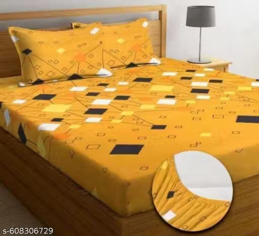 Super Soft Glace Cotton All Round Elastic Fitted Double Bed Bedsheet with 2 Pillow Covers-72x78x8 Inches-fiteed_Double