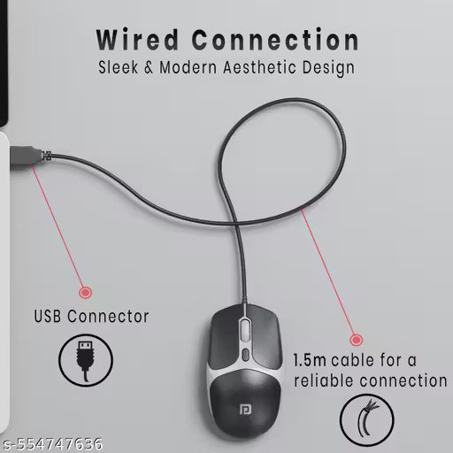 Portronics Toad 103 Wired Optical Mouse with 2400 DPI, Plug & Play, Ambidextrous, Hi-Optical Tracking, 1.5M Cable Length,