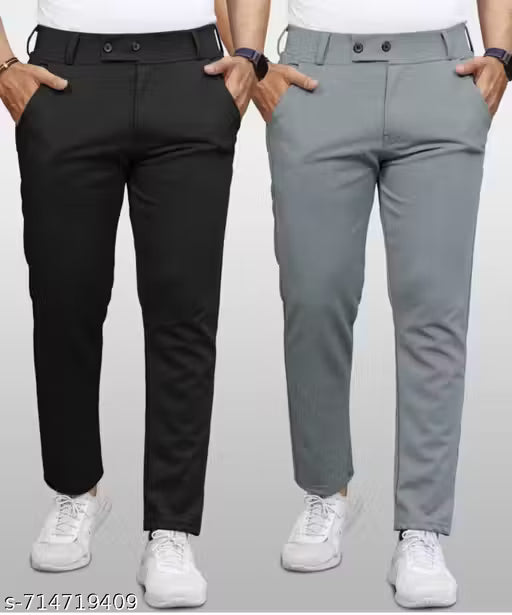 Black & dark grey regular trousers for man & boys combo offer pack of 2 track pant