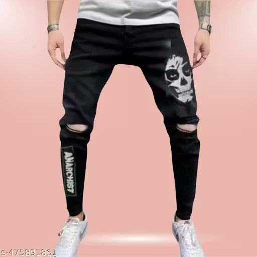 Black Printed Jeans for men