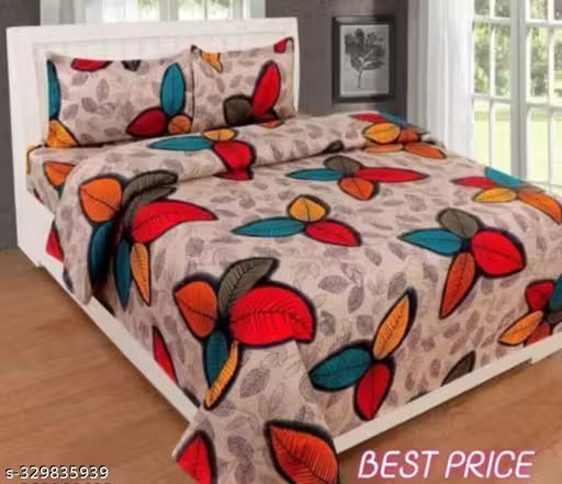 Glace-Cotton Bedsheet For Double Bed With 2 Pillow Covers