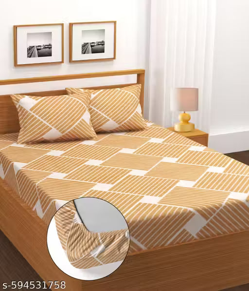 Elastic Fitted Double Bedsheets With 2 Pillow Covers