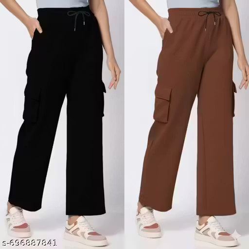 VL#Women cargos,women cargo pant,cargos combo for women Trendy Women’s High Waist Cargo Pants with Side Pockets, Casual Wide Leg Joggers