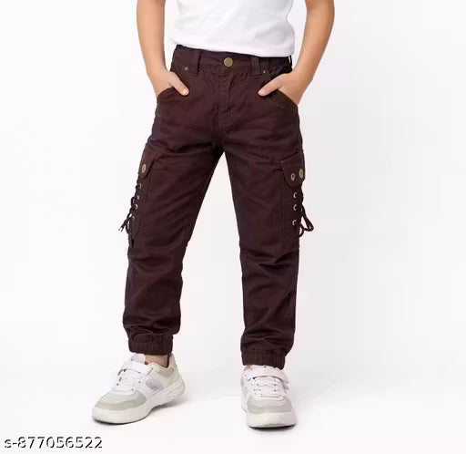 Trendy Boys Dark Brown Cargo Jogger Pant with Side Pocket Lace Detail Casual Wear Kids Bottom Wear