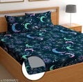 300 TC Cotton Feel Glace Cotton Elastic Fitted Printed King Size Double Bed Bedsheet with 2 Pillow Covers Fits Upto 8 inches Mattress, Size- 72X78 Inches,