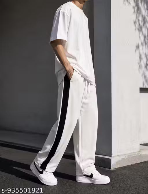 Men's Track Pants, Side Stripe Track Pants, Joggers for Men, Men's Lowers, Streetwear Pants for Men, Black Track Pants with White Stripe,