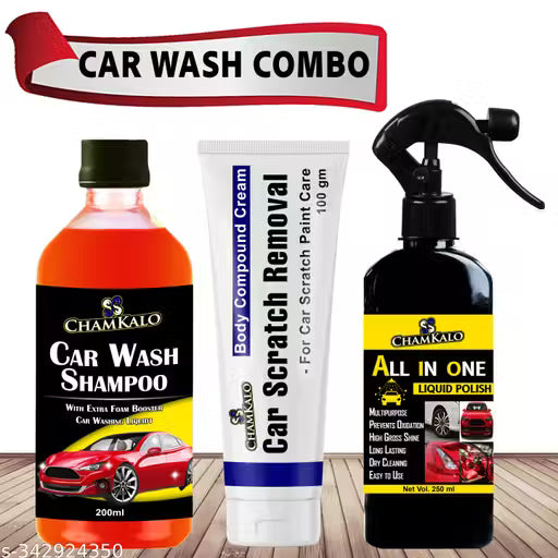 Chamkalo All In One (250ml) + Car Scratch Removal (100g) +Car Wash Shampoo (200ml) Car Polish Spray,