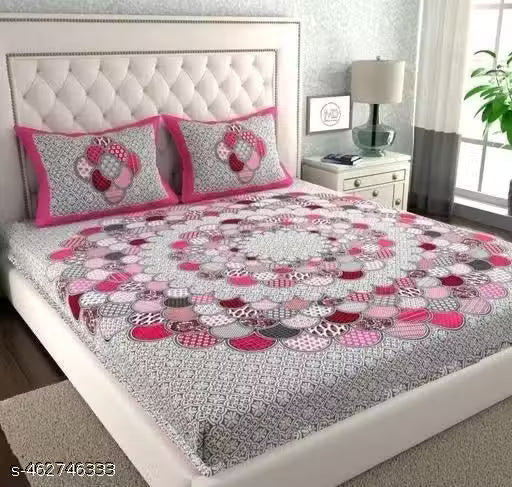 Jaipuri Pure Cotton Double Queen Bedsheet With 2 Pillow Covers