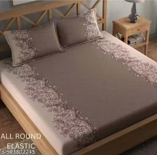 1 Fitted Bedsheet with Elastic Bedsheet Platinum Printed Bedsheets Double King Size Bedsheets with 2 Pillow Covers