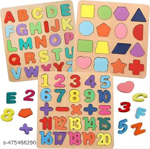 Wooden 3D Capital Alphabets, Numbers, and Shapes Board Puzzle Toy, Educational Toy Puzzles for Early Learning,
