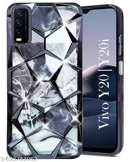 Back Cover Case Compatible with Vivo Y20 | Y20i for Girls (Dual Design Glitter Sparkle and Detachable Diamond Print Case | Soft and Flexible)