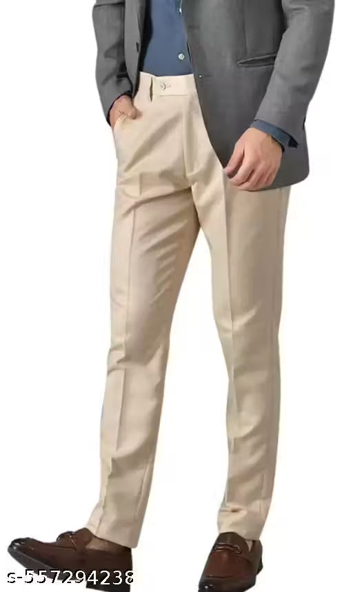 Men Cream Office Wear Regular Slim Fit Trouser Pant / Formal Pant/Straight fit Men Pant