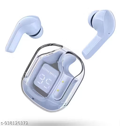 Transparent and Stylish Wireless Earbuds with Digital Display Bluetooth Headset (White, True Wireless)