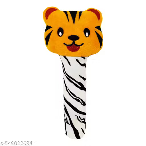 SnugglePuff Soft Tiger Rattle - Two Sounds: Rattle & Squeaker - Embroidered Face – Orange