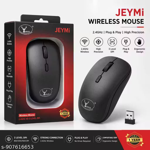 JeyMi Wireless Mouse 2.4GHz Adjustable DPI for Laptop PC Black colour