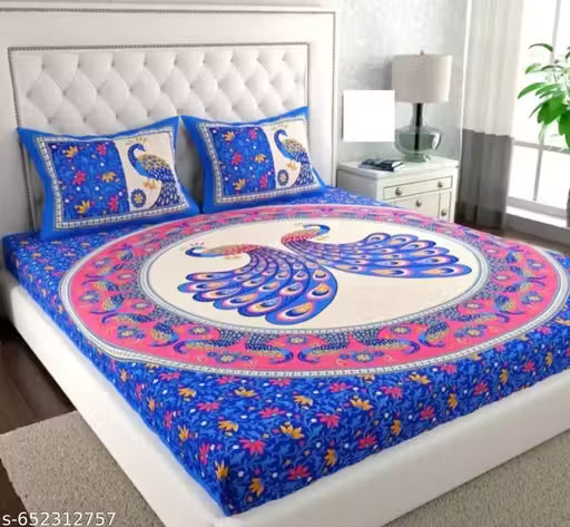 Jaipur 144TC 100% Cotton Rajasthani Jaipuri Printed Double Bedsheet with 2 Pillow cover