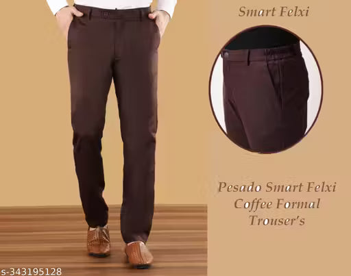 Pesado Men's SMART FLEXI BROWN Formal Trousers Pants(ADJUSTABLE WAIST UPTO 2 INCH)