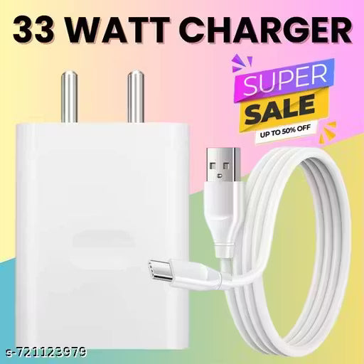 33-Watt Fast Mobile Charger, 3 A Wall Fast Charging Mobile Charger With Detachable Cable Supports Supervooc, Vooc, Superdart, Dash, Warp Charging Tech (White Cable Included)
