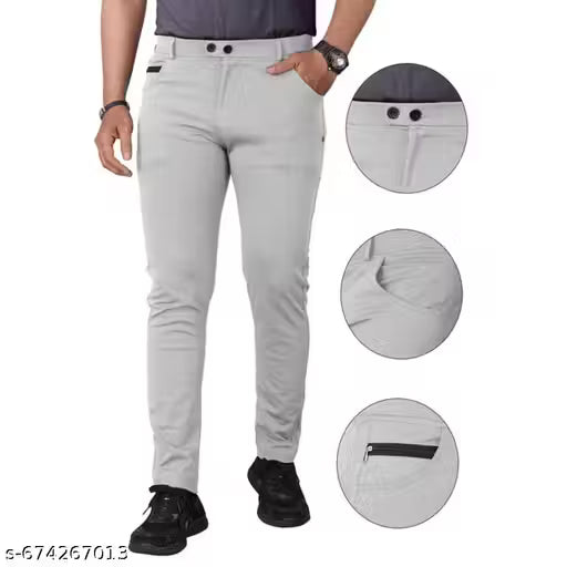 Premium Lycra Casual Pant for Men |Men's Regular Fit Lycra Trackpants / Casual Trousers with Side Zip Pocket