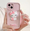 BHAAVYA iPhone 13 Back Case Cover | Cute 3D Kitty | Happy Kitty Camera Protection | Shockproof Silicone Case Cover For iPhone 13 - Pink