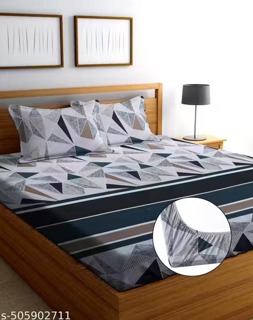 LEZANA Premium Collections Elastic Fitted Bedsheets with 2 Pillow Covers Double Bed with All Around Elastic 180 TC Supersoft, Wrinklefree & Longlasting Size - 72'' x 78''+10'' inches Drop
