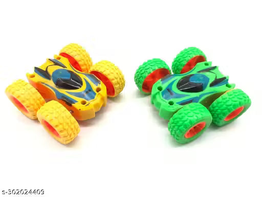 MIHAR (Pack of 2 Multicolor) Double-Sided Mini Tumbling Toy Fun Car, Inertia Safety, Crash-Resistant, Anti-Fall Kids Car Combo Set