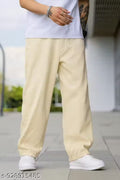 UNIFAV FASHION MEN BEIGE BAGGY LOOSE FIT JEAN