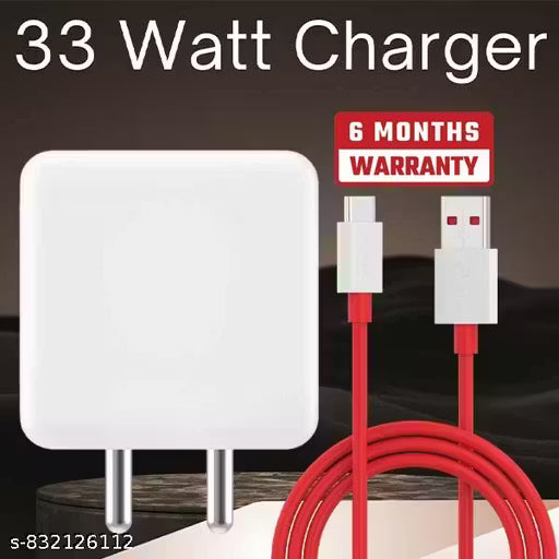 33 Watt 3A Fast Charging Mobile Charger, Charger With Red Detachable Cable Supports Supervooc, Vooc, Superdart, Warp Charging Tech 33 Watt