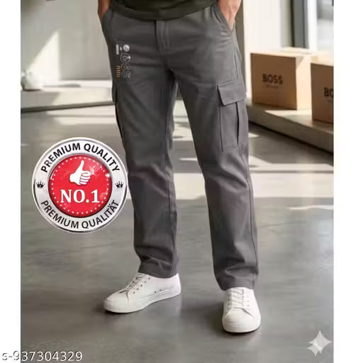 Men's Stylish Cargo Track Pants - 4-Pocket Utility, Premium Cotton Blend, Slim Fit for Casual Wear