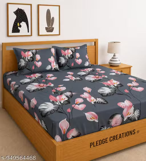Glace-Cotton Bedsheet For Single/Double Bed With Pillow Covers