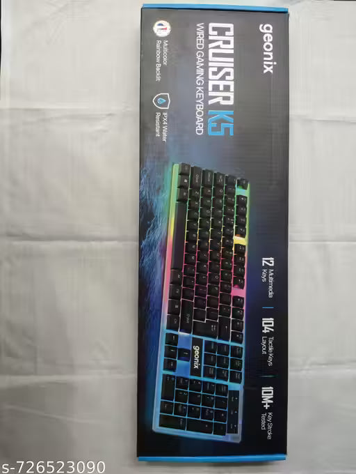 Geonix CRUISER K5 Wired Gaming Keyboard | Rainbow Backlit | IPX4 Water Resistant | 104 Tactile Keys | 12 Multimedia Keys