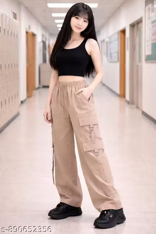 Woman 6 Pokit Trouser Fabric Poliyster new Look ..There is elastic at the waist and a drawstring too.