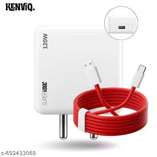 Kenviq 120W SuperVooc Type c Dash Charger with (Red) Charging and Data Cable