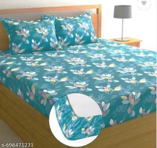 Super Soft Glace Cotton All Round Elastic Fitted Double Bed Bedsheet with 2 Pillow Covers-72x78x8 Inches-fiteed_Double