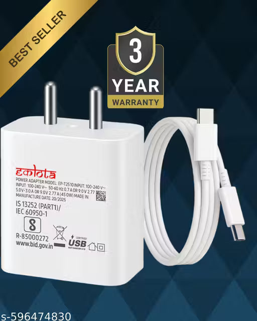 Eकlota Original 25W Super Fast Charger with USB-C Cable | Compact Wall Charger Compatible with Samsg Galxy A35/M35/A53/M55