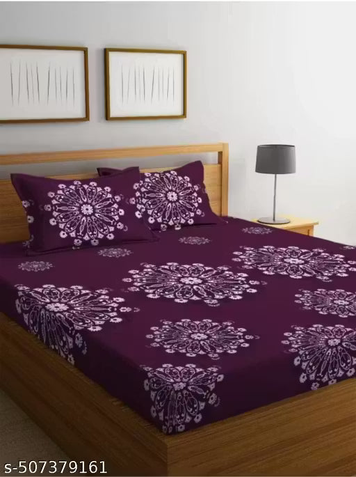 Super Soft Glace Cotton All Round Elastic Fitted Double Bed Bedsheet with 2 Pillow Covers-72x78x8 Inches-fiteed_Double (1 pillow cover with single bedsheet)