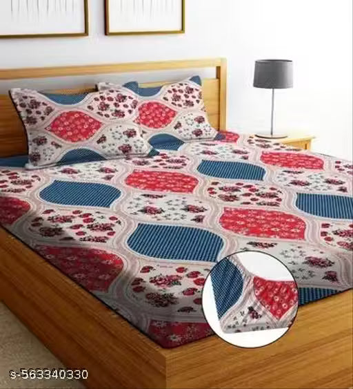 Super Soft Glace Cotton All Round Elastic Fitted Double Bed Bedsheet with 2 Pillow Covers-72x78x8 Inches-fiteed_Double