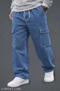 Kids Loose Fit Denim Cargo Jeans with Side Pockets