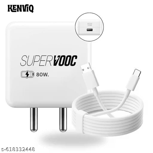 Kenviq 80 Watt Fast Charger; 5A Super Fast Mobile Charger, 80 watt charger, 80 Watt Adapter, Supports Supervooc, VOOC, Warp,
