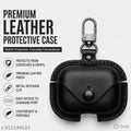 Black Leather Pro Case Cover with Keychain Clip, Protective Earbud Holder for Wireless Earphones, Durable Accessory for Men & Women