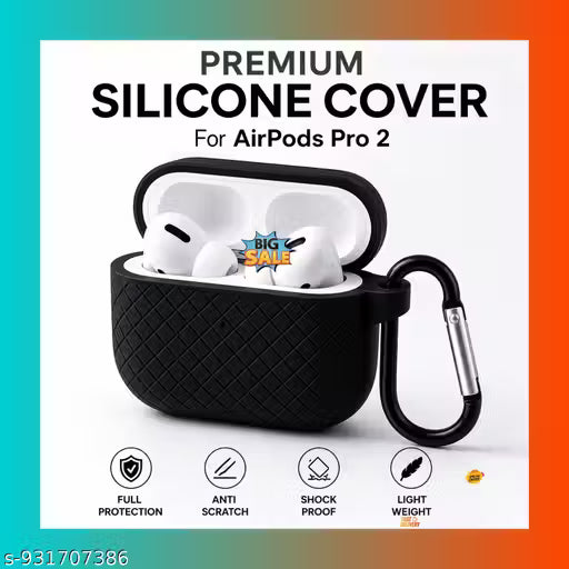 Black Silicone AirPods Pro 2 Cover Case with Hook | Premium Protective Earbuds Case | Soft Anti Scratch AirPods Cover
