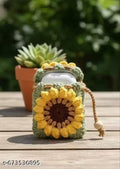 Handmade Crochet Sunflower AirPods / Earbuds Pouch with Drawstring