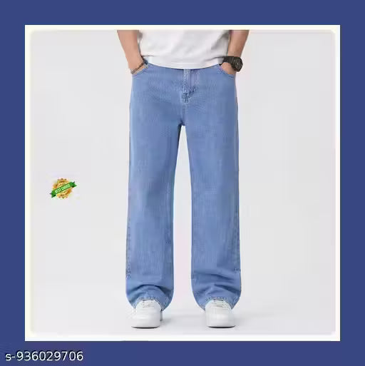 Men's Baggy Fit Washed Light Blue Jeans