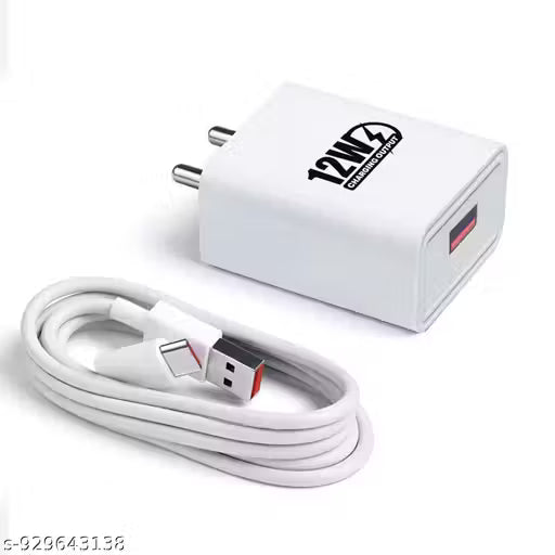 12W High Speed Fast Charging USB Wall Charger with Type-C Cable | Quick Charge Travel Adapter for Android Smartphones, Tablets & USB-C Devices (White)