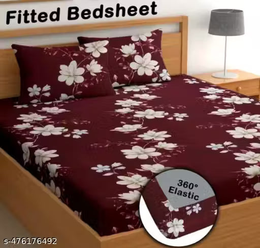 double bed cotton fitted bedsheet with two pillow cover