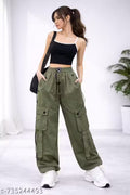 Trendy Women Women Trousers | New Design Women Mid Rise Polyester Cargo Trousers with Pockets | women track pants
